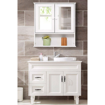 FaFurn - Simple Bathroom Mirror Wall Cabinet in White Wood Finish 23 X 22 Inch