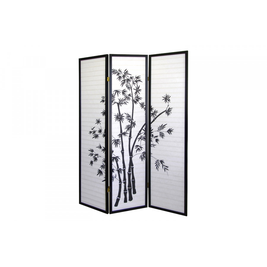 FaFurn - 3-Panel Room Divider Privacy Screen with Bamboo Design Black/White