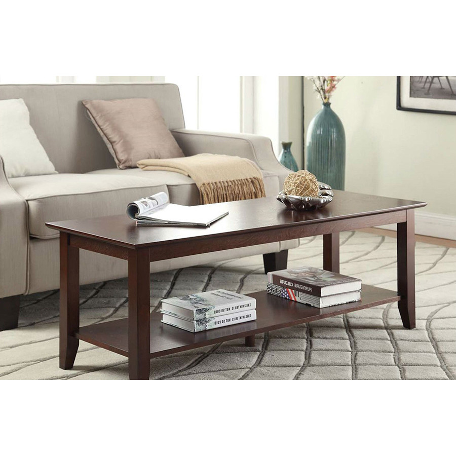 FaFurn - Espresso Wood Grain Coffee Table with Bottom Shelf