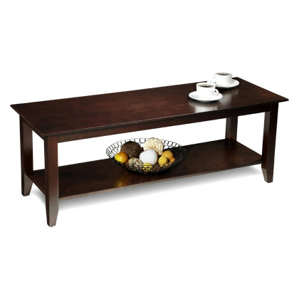 FaFurn - Espresso Wood Grain Coffee Table with Bottom Shelf