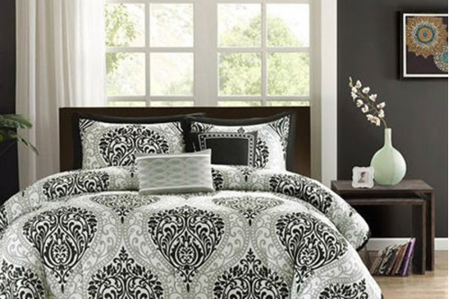 FaFurn™ - California King Size 5-Piece Black/White Damask Comforter Set