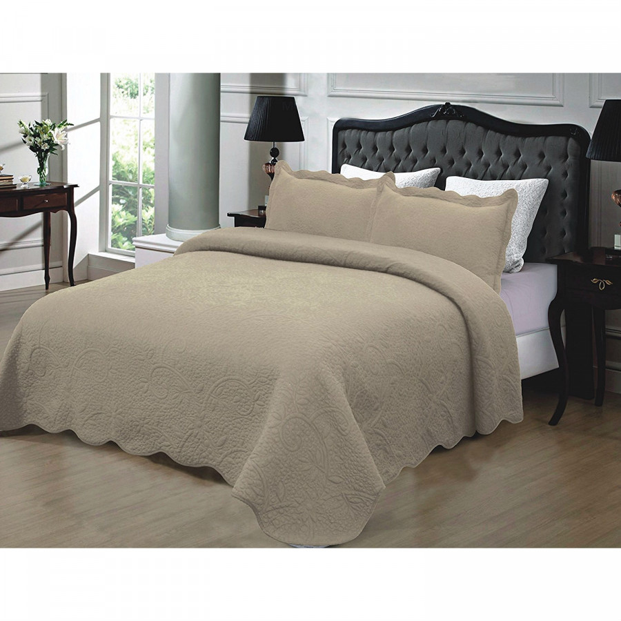 FaFurn 3-Piece Cal/King Size Bedspread with Shamps - Taupe, Cotton