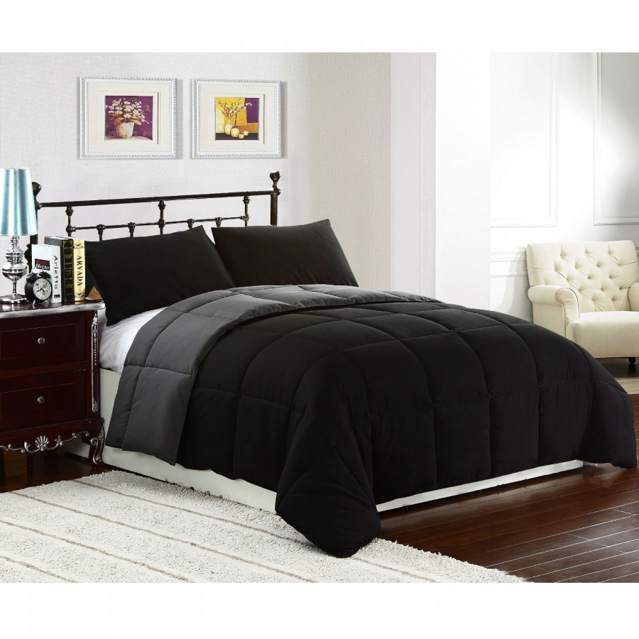 FaFurn - 3-Piece King Size Comforter Set with 2 Shams in Black/Gray