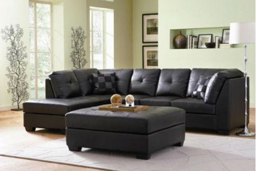 FaFurn™ - Black Bonded Leather Sectional Sofa with Left Side Chaise