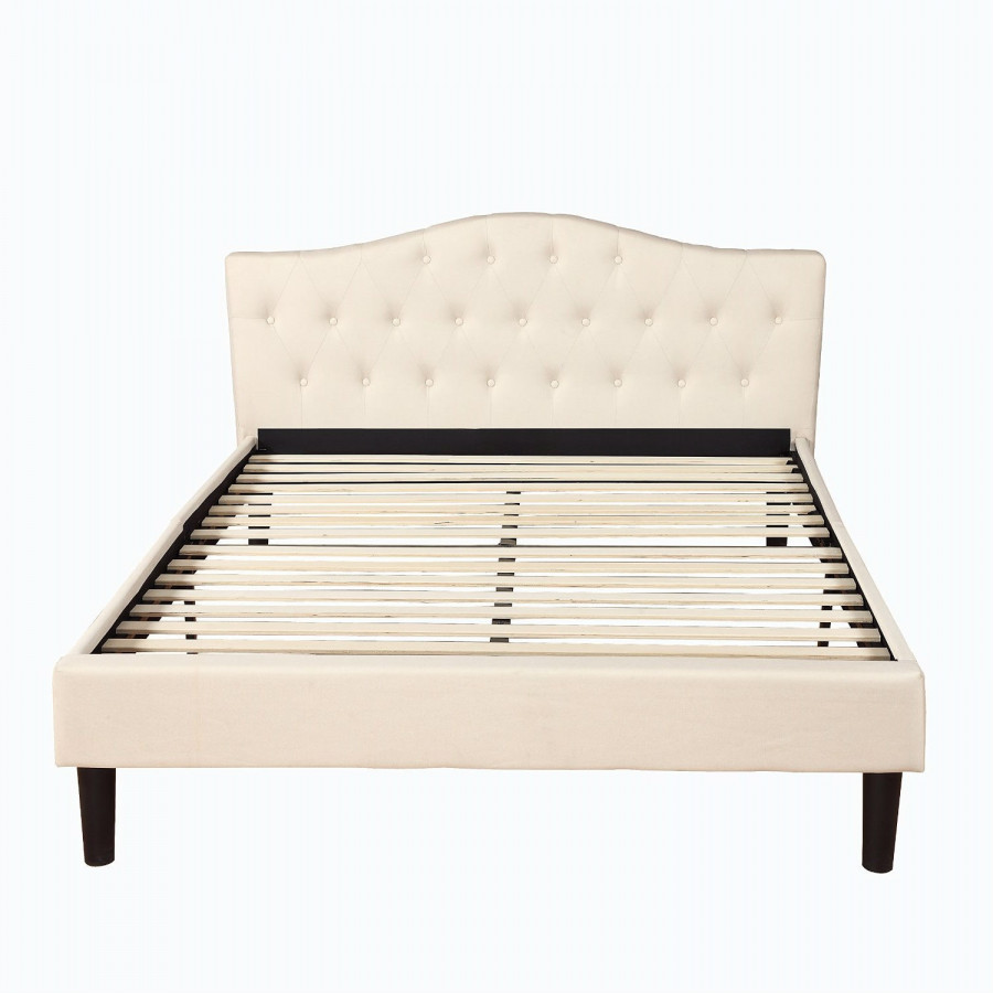 FaFurn - Full Size Platform Bed Frame with Button Tufted Padded Headboard