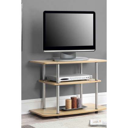 FaFurn - Modern TV Stand Wood Finish with Sturdy Stainless Steel Poles