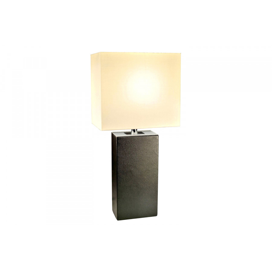 FaFurn - Contemporary Black Leather Table Lamp with White Fabric Shade