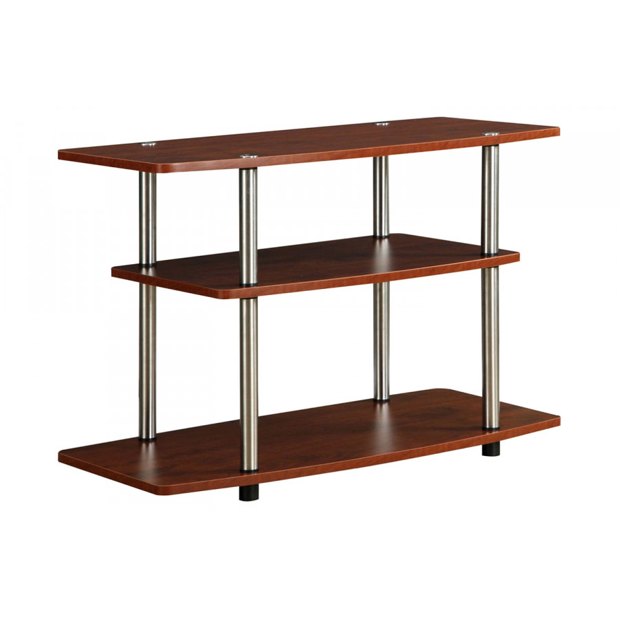 FaFurn - Modern TV Stand Wood Finish with Sturdy Stainless Steel Poles