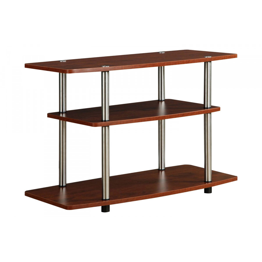 FaFurn Modern TV Stand Wood Finish with Sturdy Stainless Steel Poles - Cherry Brown