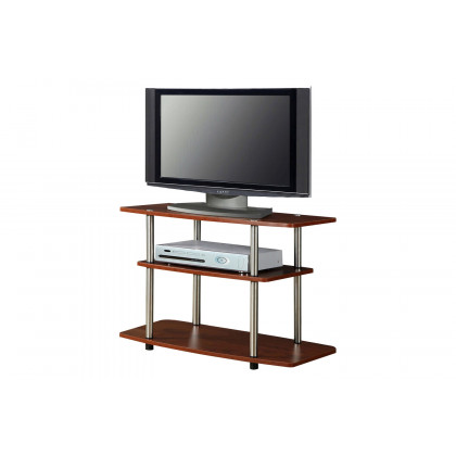 FaFurn - Modern TV Stand Wood Finish with Sturdy Stainless Steel Poles