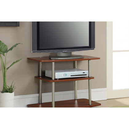 FaFurn Modern TV Stand Wood Finish with Sturdy Stainless Steel Poles - Cherry Brown