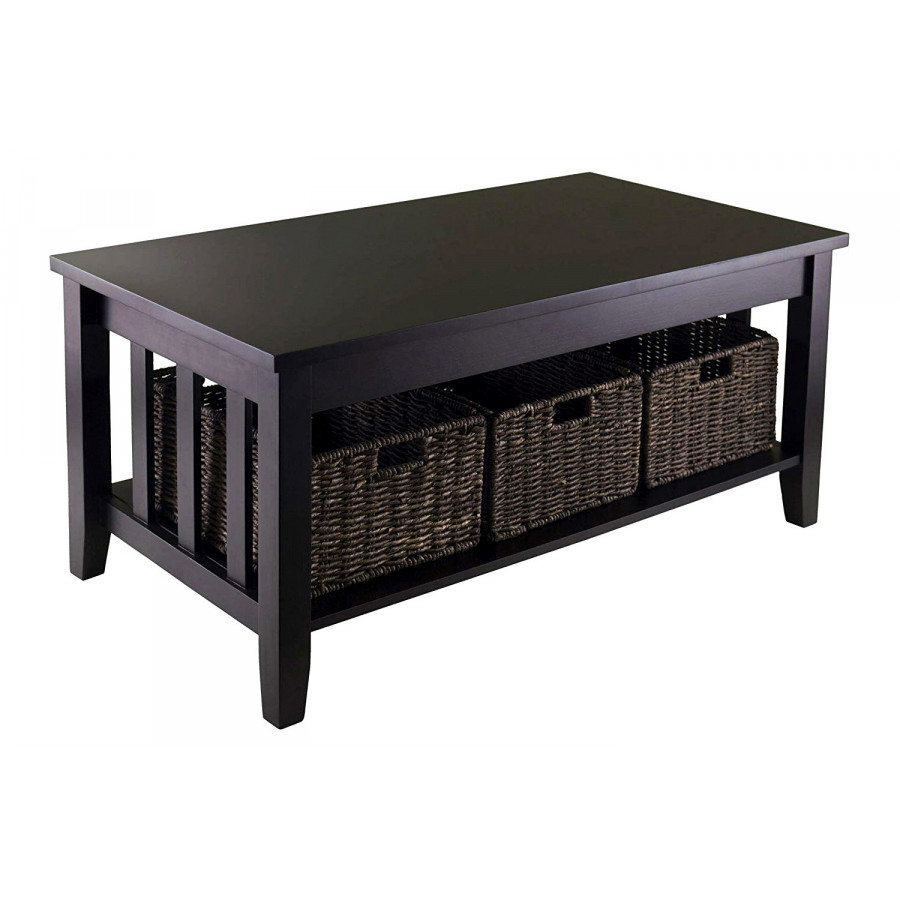 FaFurn - Espresso 2 Tier Coffee Occasional Table with 3 Storage Baskets