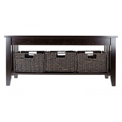 FaFurn - Espresso 2 Tier Coffee Occasional Table with 3 Storage Baskets