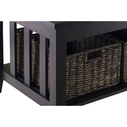 FaFurn - Espresso 2 Tier Coffee Occasional Table with 3 Storage Baskets