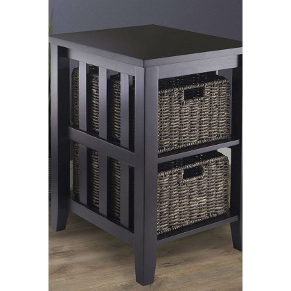 FaFurn - Espresso 3 Tier Bookcase Shelf Accent Table with 2 Small Storage Baskets
