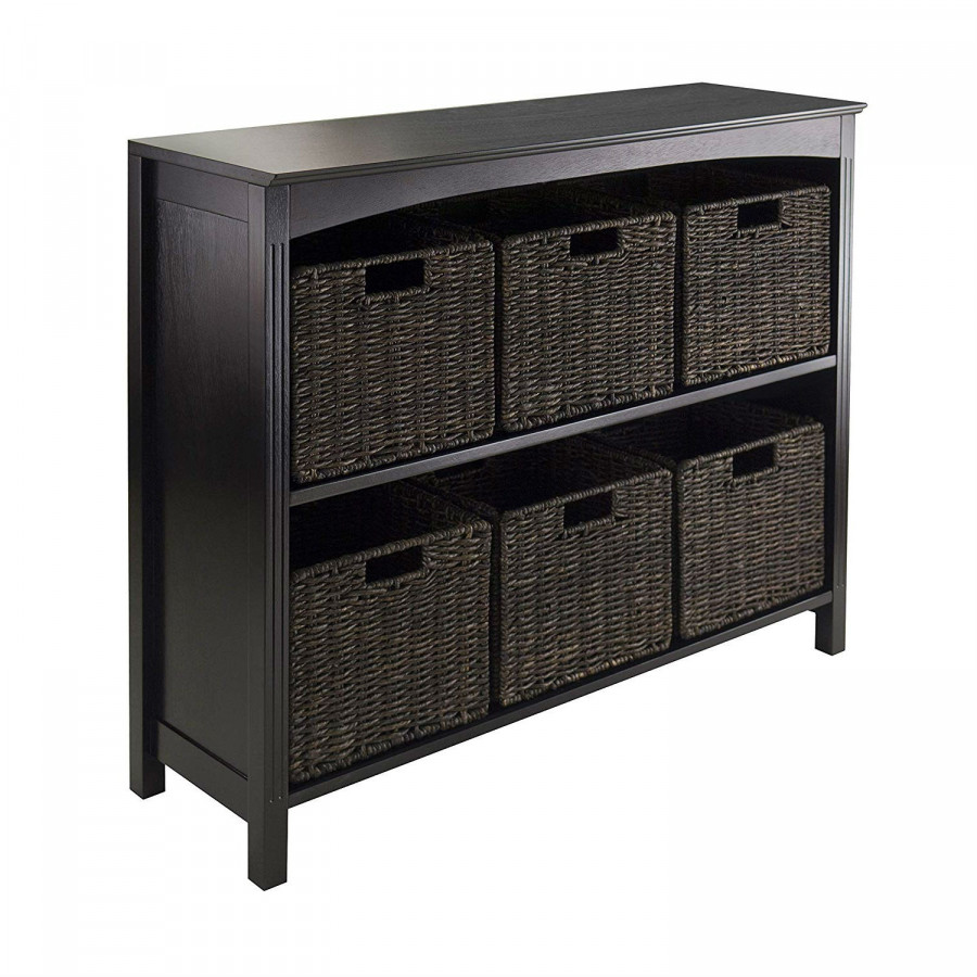 FaFurn 3-Tier Shelf Dresser with 6 Storage Baskets - Espresso
