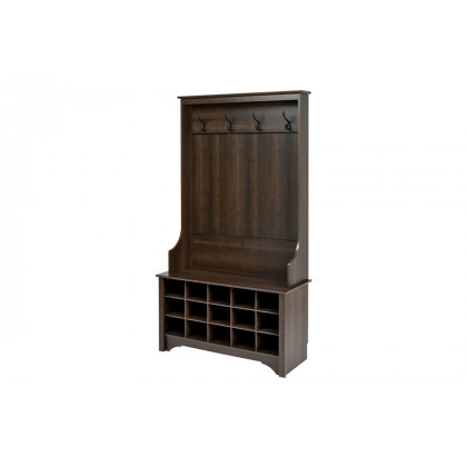 FaFurn Entryway Hall Tree Shoe Cubbie Coat Rack - Dark Brown