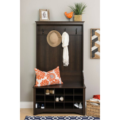 FaFurn Entryway Hall Tree Shoe Cubbie Coat Rack - Dark Brown