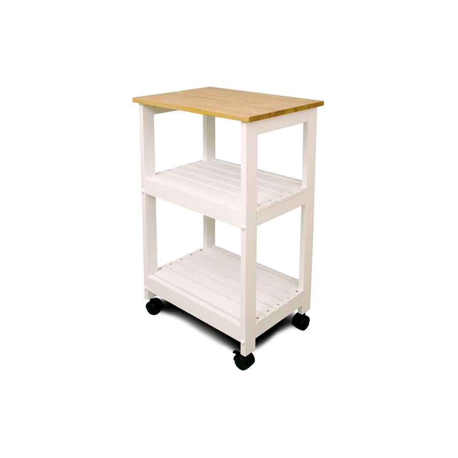 FaFurn - White Kitchen Microwave Cart with Butcher Block Top & Locking Casters