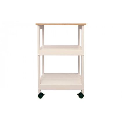 FaFurn - White Kitchen Microwave Cart with Butcher Block Top & Locking Casters
