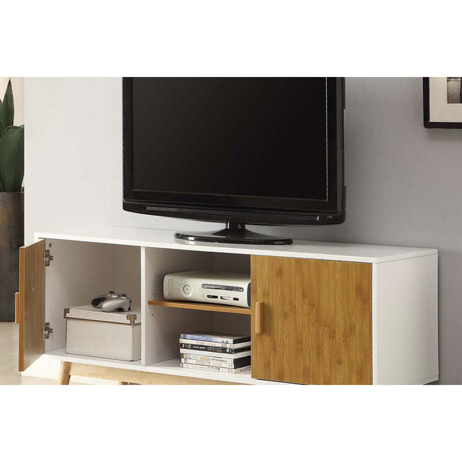FaFurn - Modern 47-Inch Solid Wood TV Stand in White Finish and Mid-Century Legs