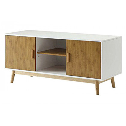 FaFurn - Modern 47-Inch Solid Wood TV Stand in White Finish and Mid-Century Legs