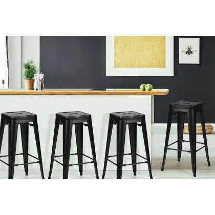 FaFurn - Black 30" Height High Back Metal Industrial Bar Stools (Set of 4)