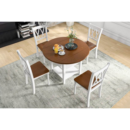 FaFurn - 5-Piece Round Dining Table Set with 4 Chairs in White Walnut, Wood