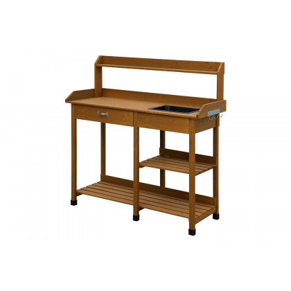 FaFurn - Modern Garden Potting Bench Table with Sink Storage Shelves & Drawer