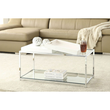 FaFurn - Modern Chrome Metal Coffee Table with 2 White Removable Trays