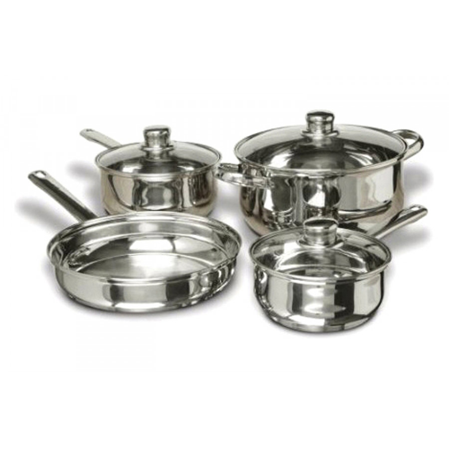 FaFurn - 7-Piece Stainless Steel Cookware Set with Tempered Glass Lids