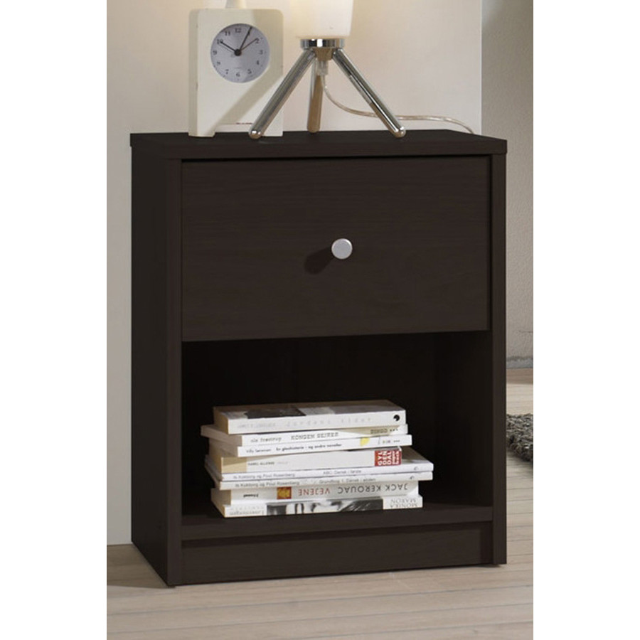 FaFurn - Modern 1-Drawer Bedroom Nightstand in Dark Brown Wood Finish