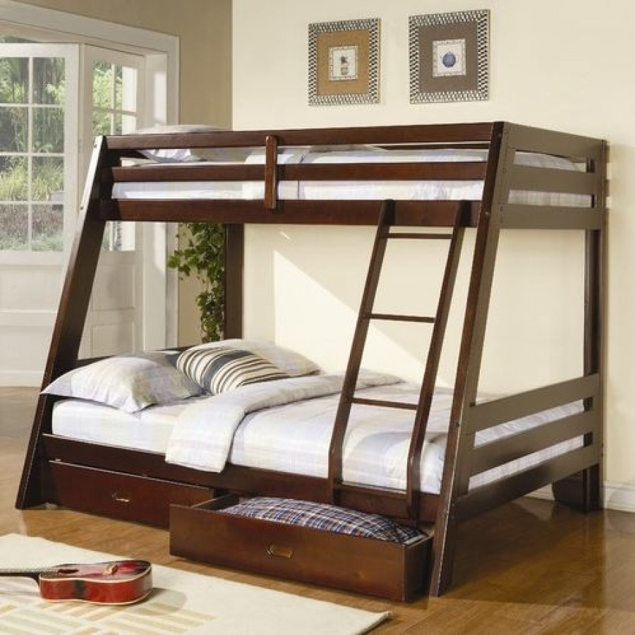 FaFurn - Modern Twin Size Bunk Bed with Storage Drawers in Cappuccino, Wood