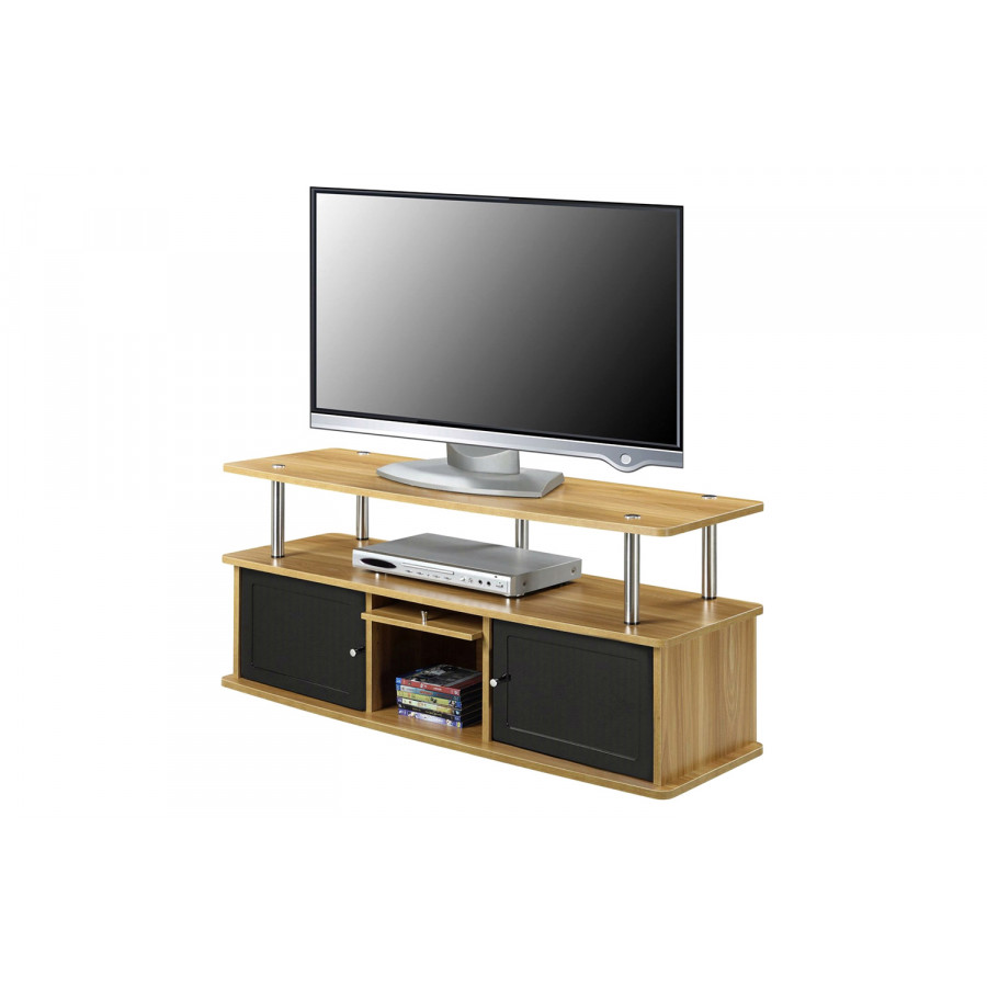 FaFurn - Modern 50-Inch TV Stand in Light Oak/Black Wood Finish
