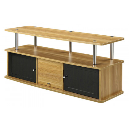 FaFurn - Modern 50-Inch TV Stand in Light Oak/Black Wood Finish