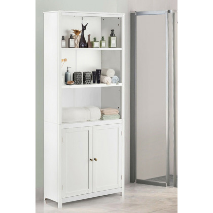 FaFurn - White Bathroom Linen Tower Towel Storage Cabinet with 3 Open Shelves