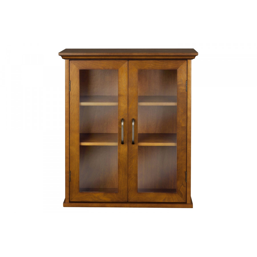 FaFurn - Oak Finish Bathroom Wall Cabinet with Glass 2-Doors & Shelves