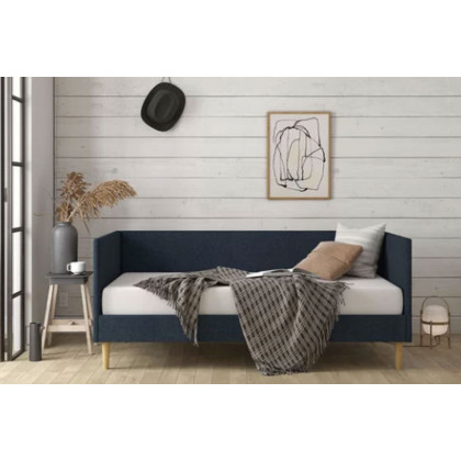 FaFurn - Twin Mid-Century Modern Dark Blue Linen Upholstered Daybed
