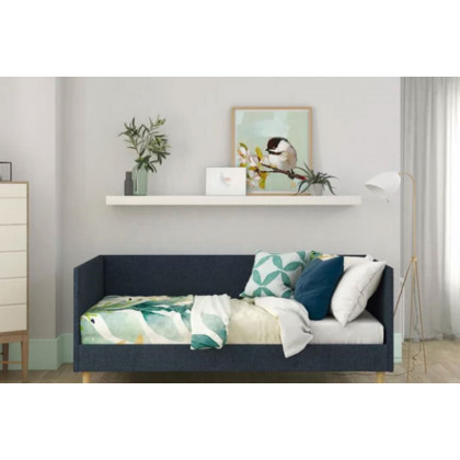 FaFurn - Twin Mid-Century Modern Dark Blue Linen Upholstered Daybed