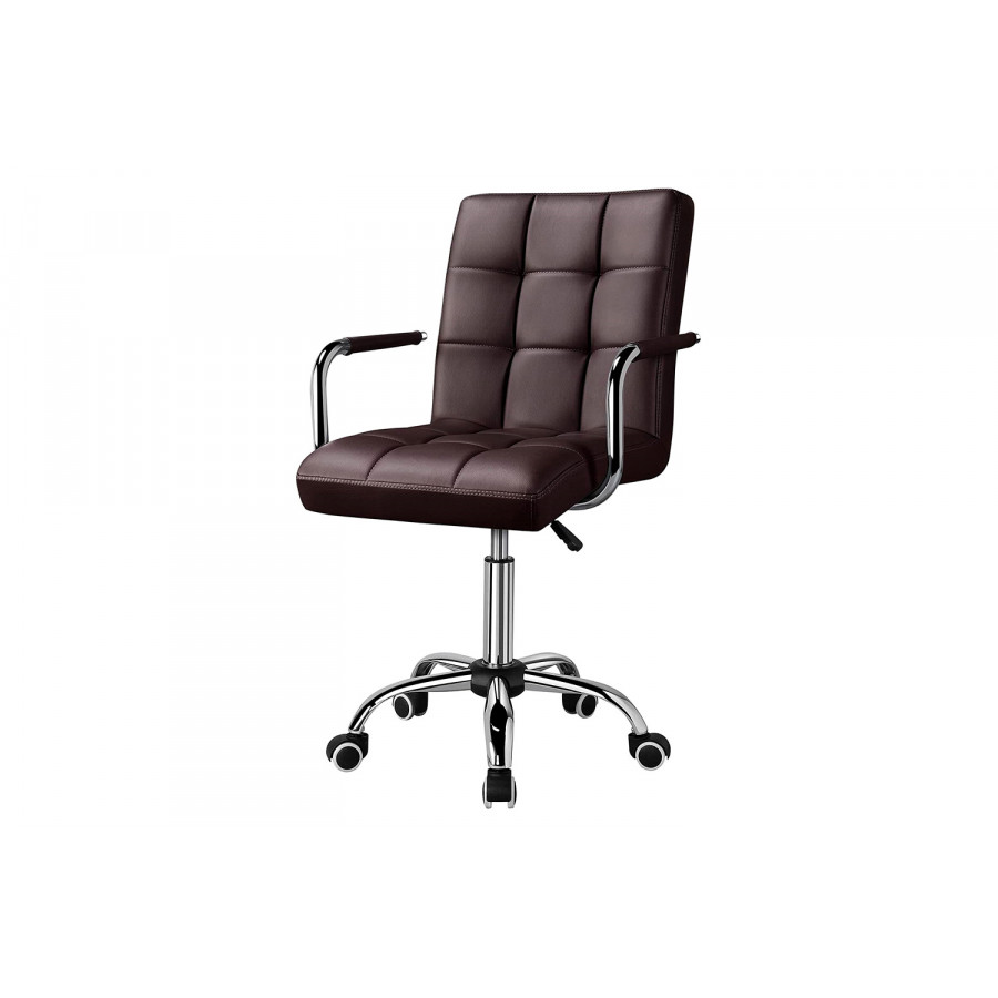 FaFurn Modern Faux Leather Mid-Back Office Chair with Armrests and Wheels - Dark Brown/Chrome