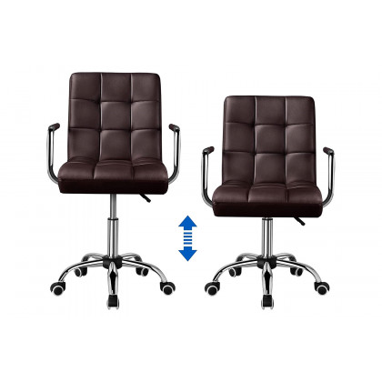 FaFurn Modern Faux Leather Mid-Back Office Chair with Armrests and Wheels - Dark Brown/Chrome