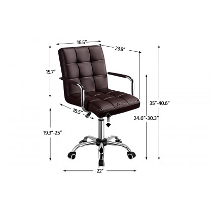 FaFurn Modern Faux Leather Mid-Back Office Chair with Armrests and Wheels - Dark Brown/Chrome
