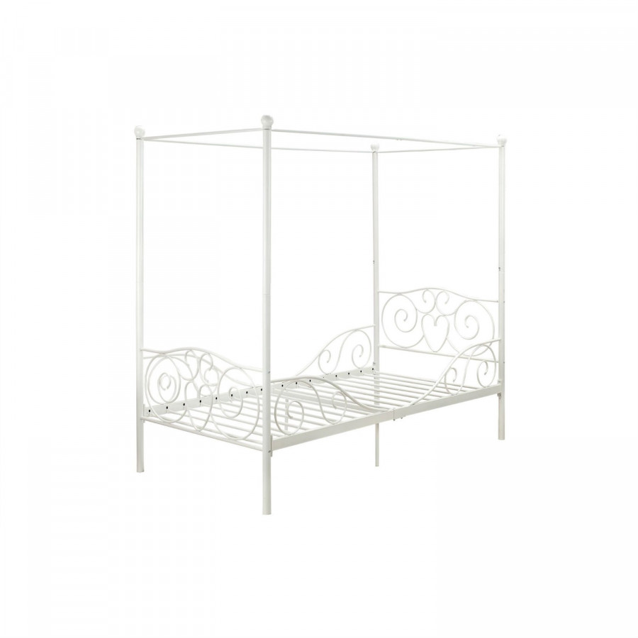 FaFurn Twin Size Canopy Bed Frame with Heart Scroll Design - White, Metal