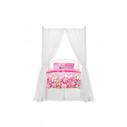 FaFurn Twin Size Canopy Bed Frame with Heart Scroll Design - White, Metal