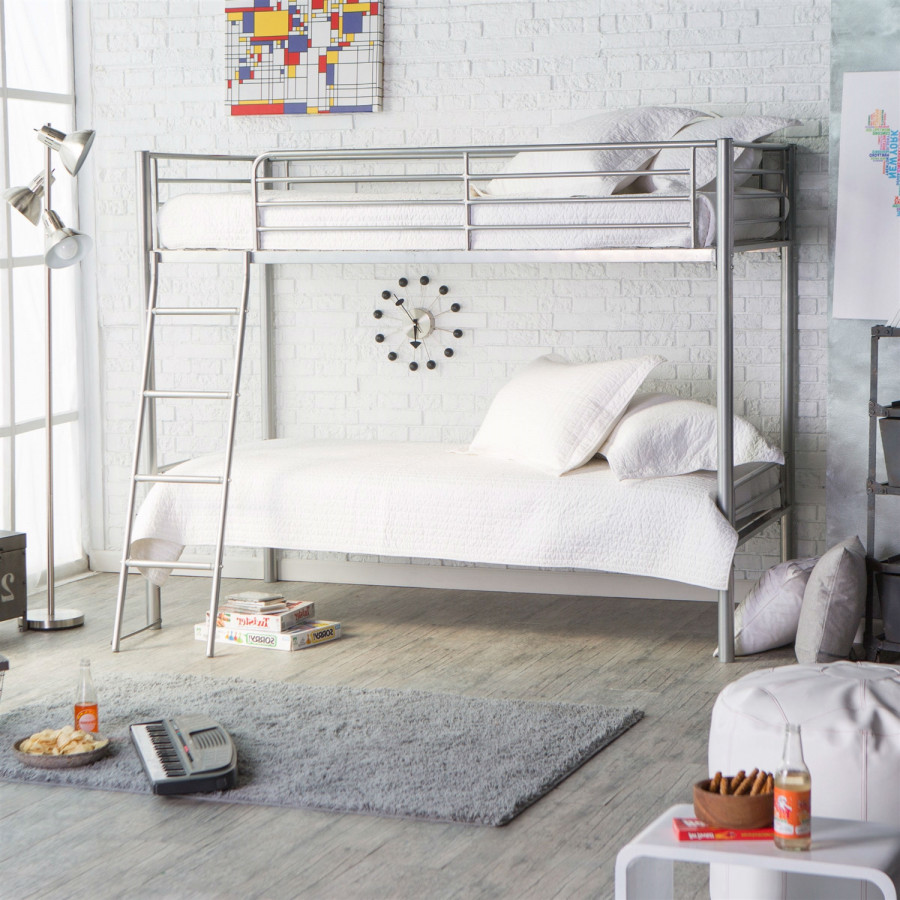 FaFurn - Twin Size Bunk Bed with Ladder in Silver, Metal