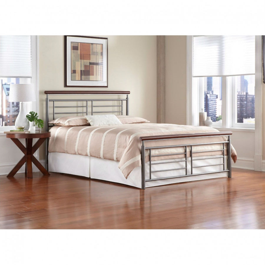 FaFurn - Cal/King Size Bed Frame in Silver/Cherry, Metal