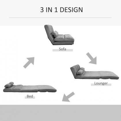 FaFurn Sofa-Bed with Adjustable Back - Dark Gray, Faux Suede