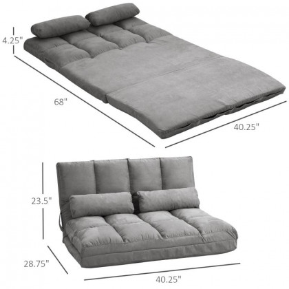 FaFurn Sofa-Bed with Adjustable Back - Dark Gray, Faux Suede