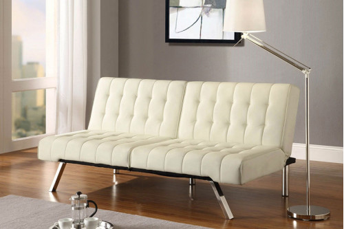 FaFurn™ - Split-Back Modern Futon Style Sleeper Sofa Bed in Vanilla Faux Leather