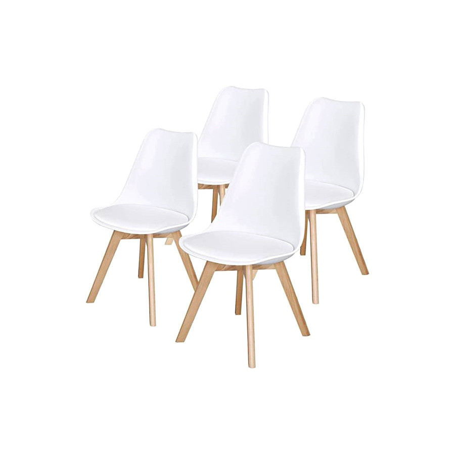 FaFurn - Modern White Shell Dining Chair Upholstered Padded Seat with Beechwood Legs (Set of 4)